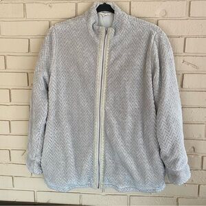 Soft Surroundings Womens Taupe Metallic Teddy Zip Front Lined Jacket Size Large